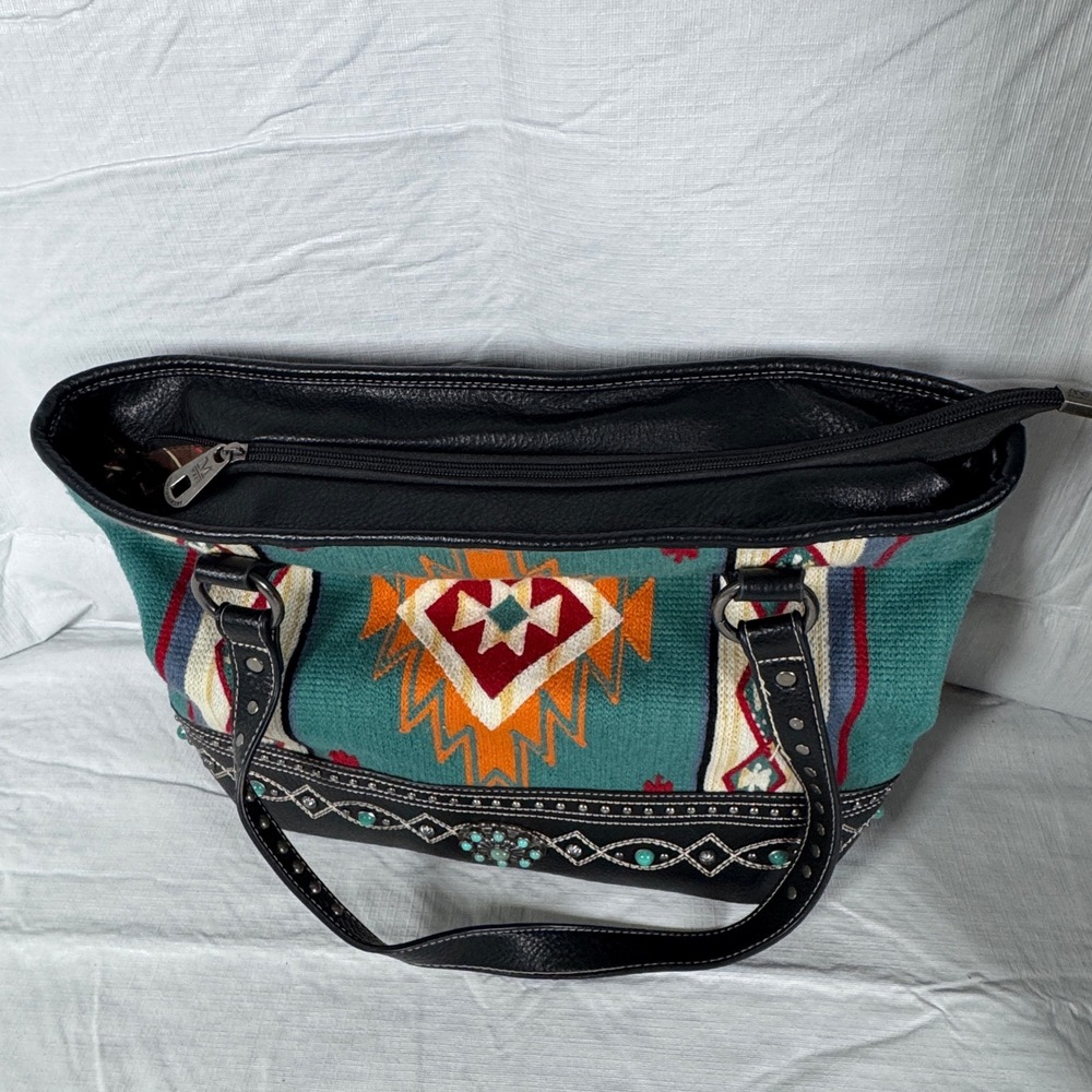 Montana West Southwestern Aztec Tote Bag Concealed Carry Black Teal - Picture 6 of 11